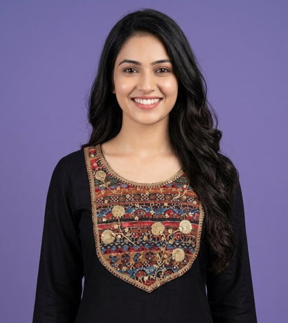Embroidered Slub Silk Suit Set