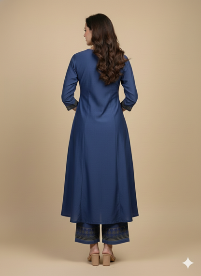 Purple V Neck Silk Kurta Set with Dupatta