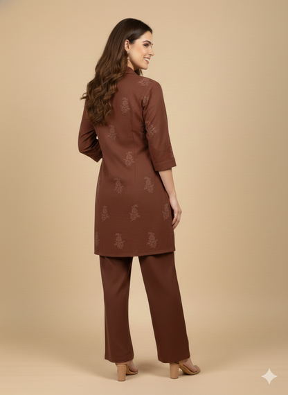 Brown Collard Cotton Cord Set