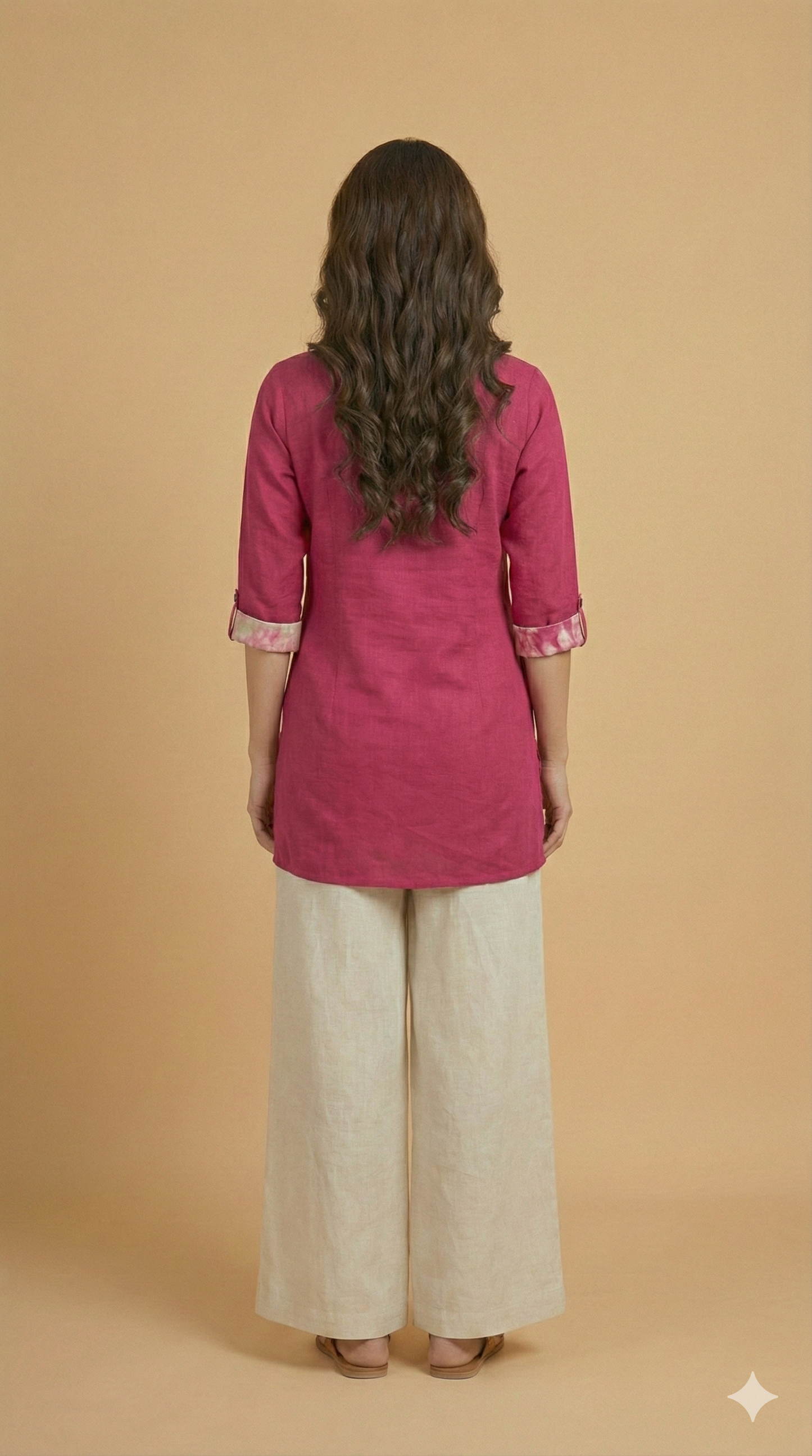 Pink Round V neck Cotton Short Kurta