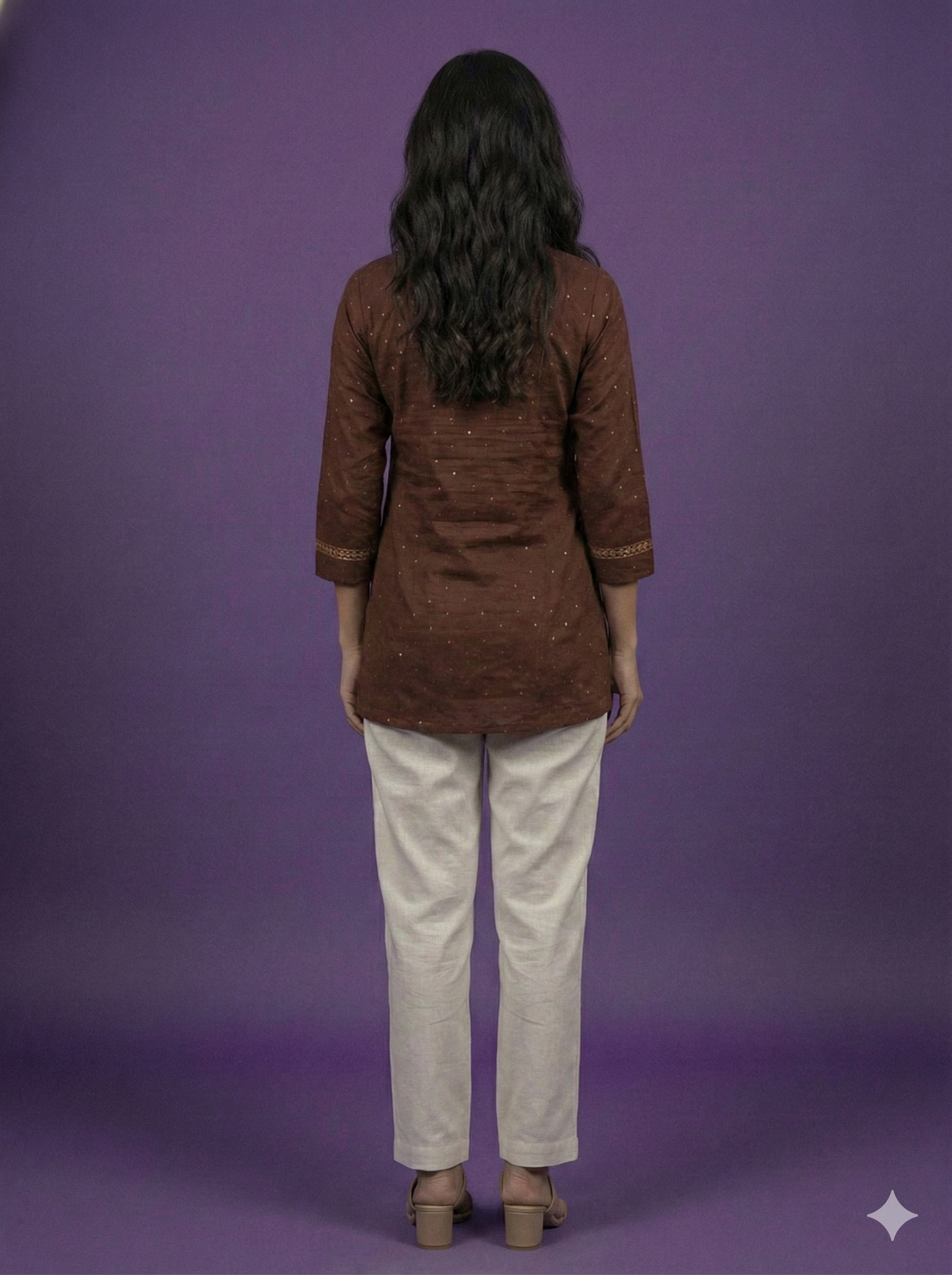 Brown Collard Cotton Short Kurta