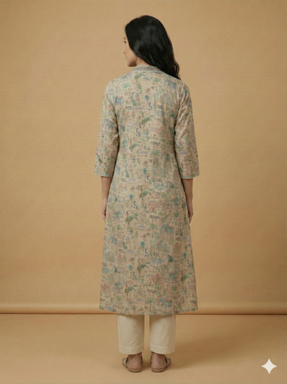 Ivory Deep-V Cotton Kurta