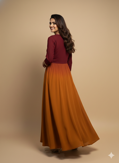 Burgundy V Neck Cotton Kurta Set with Dupatta