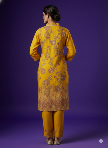 Yellow Deep-V Silk Cord Set