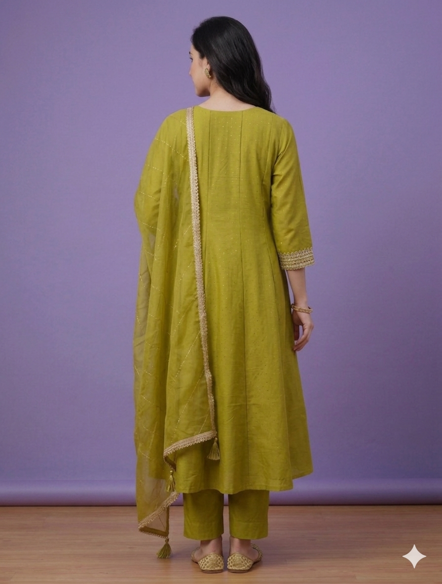 Green Round Neck Silk Gown