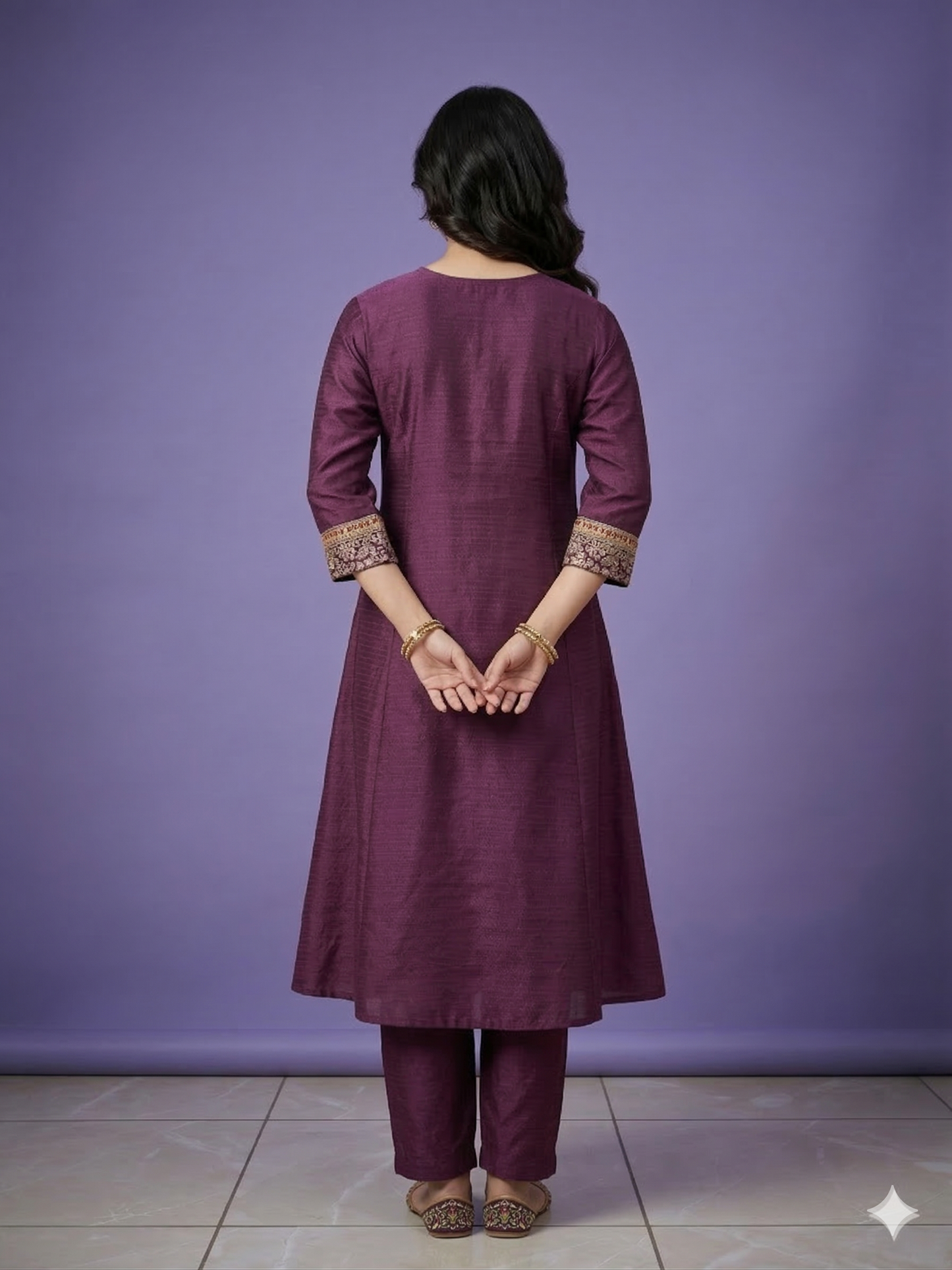 Purple Deep-V Silk Kurta