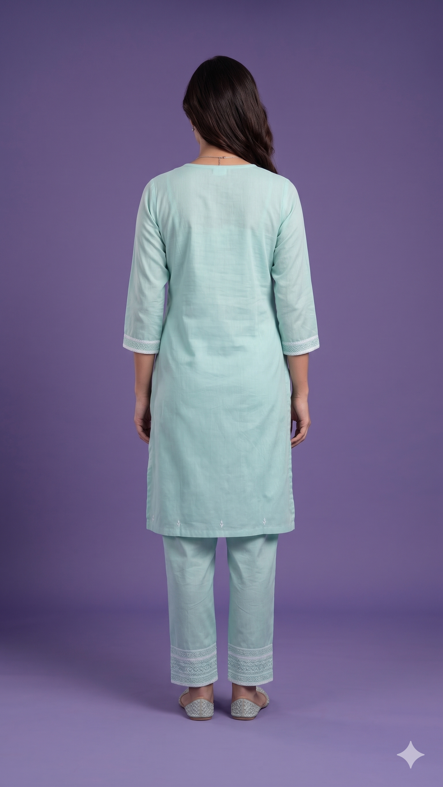 Blue V Neck Cotton Cord Set