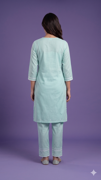 Blue V Neck Cotton Cord Set