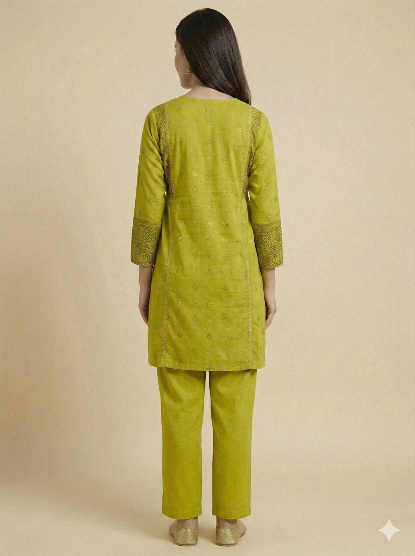 Green Round Neck Cotton Short Kurta