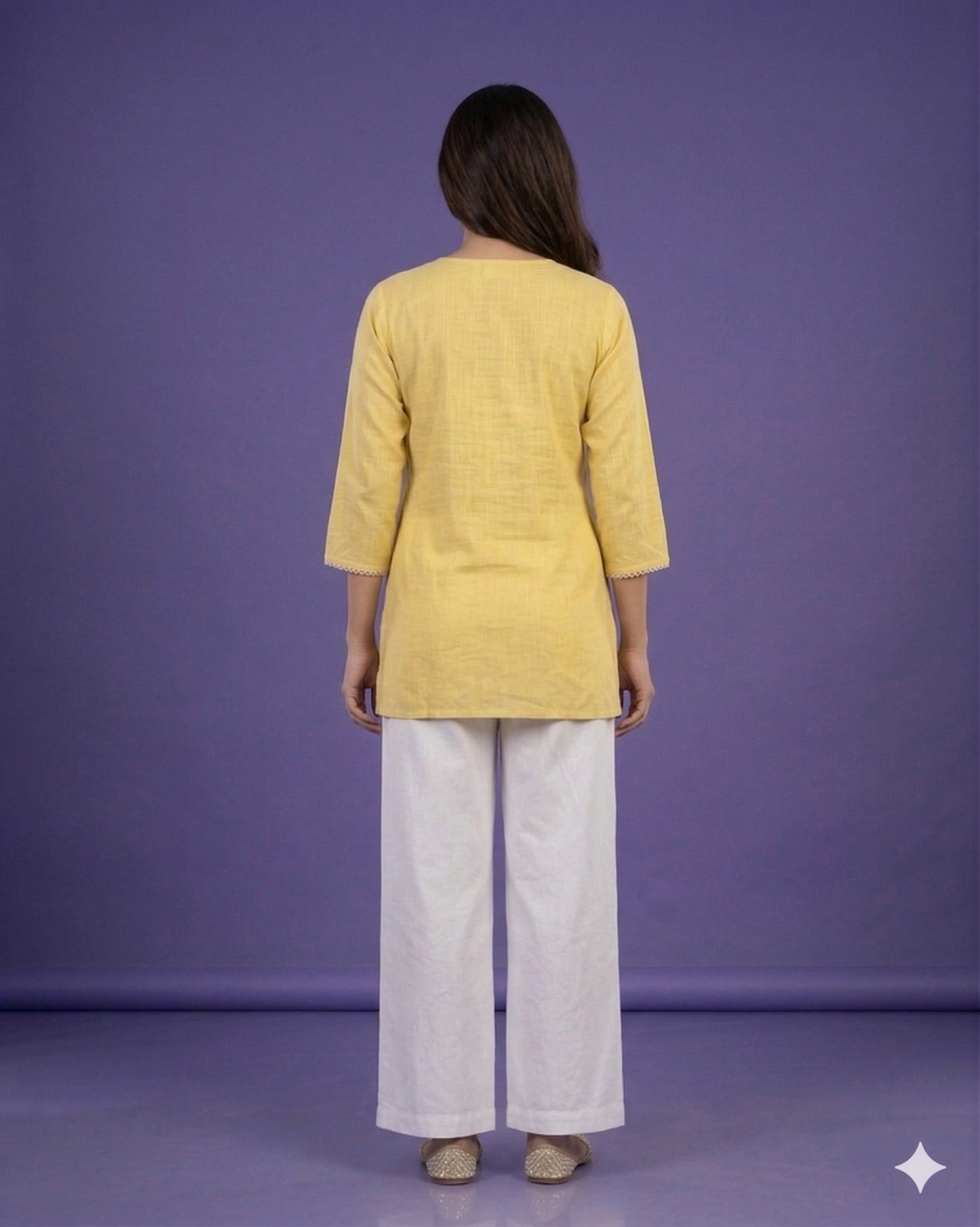 Yellow V Neck Cotton Short Kurta