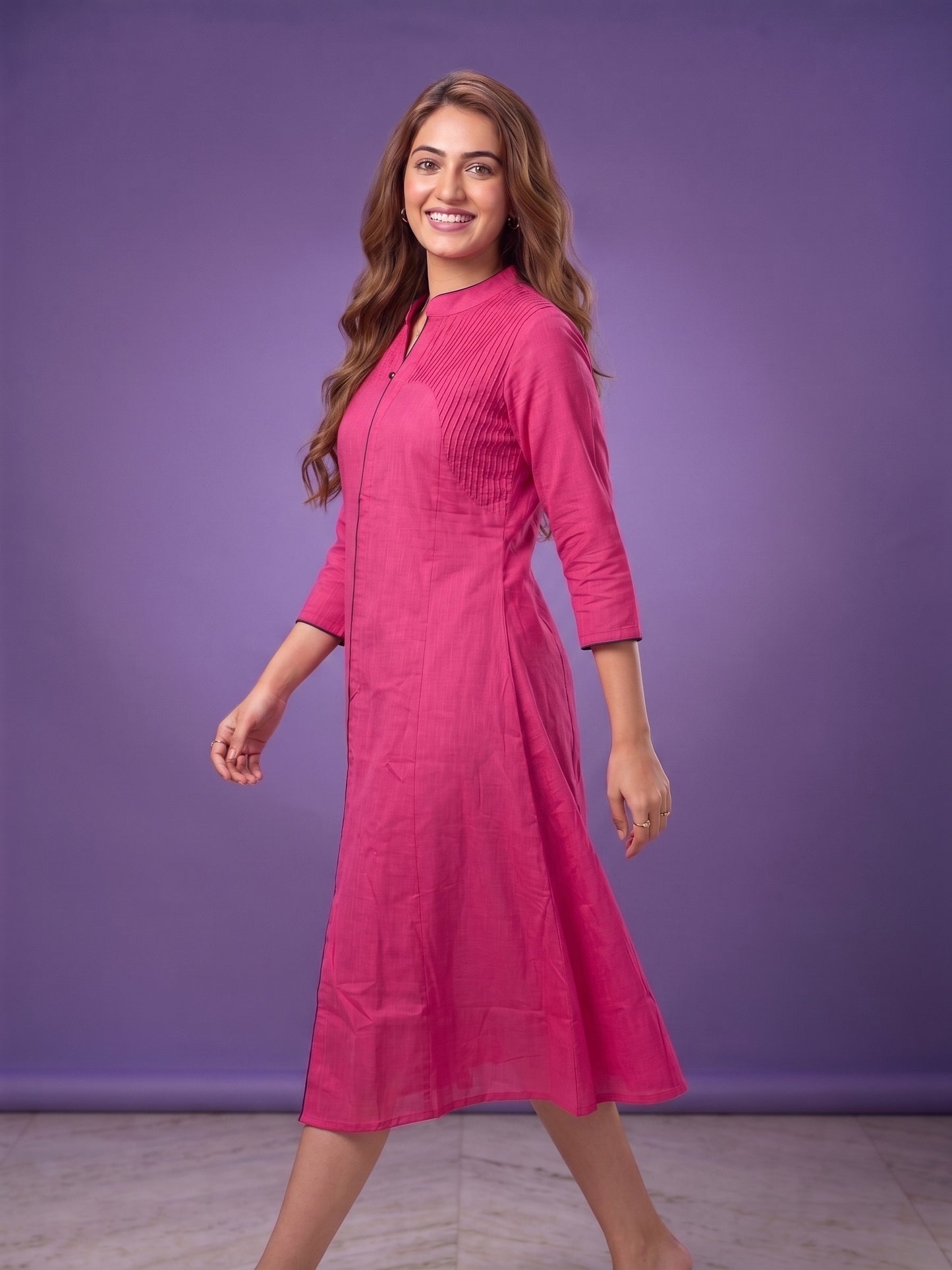 Cherry Red Mandarin Neck Cotton Kurta