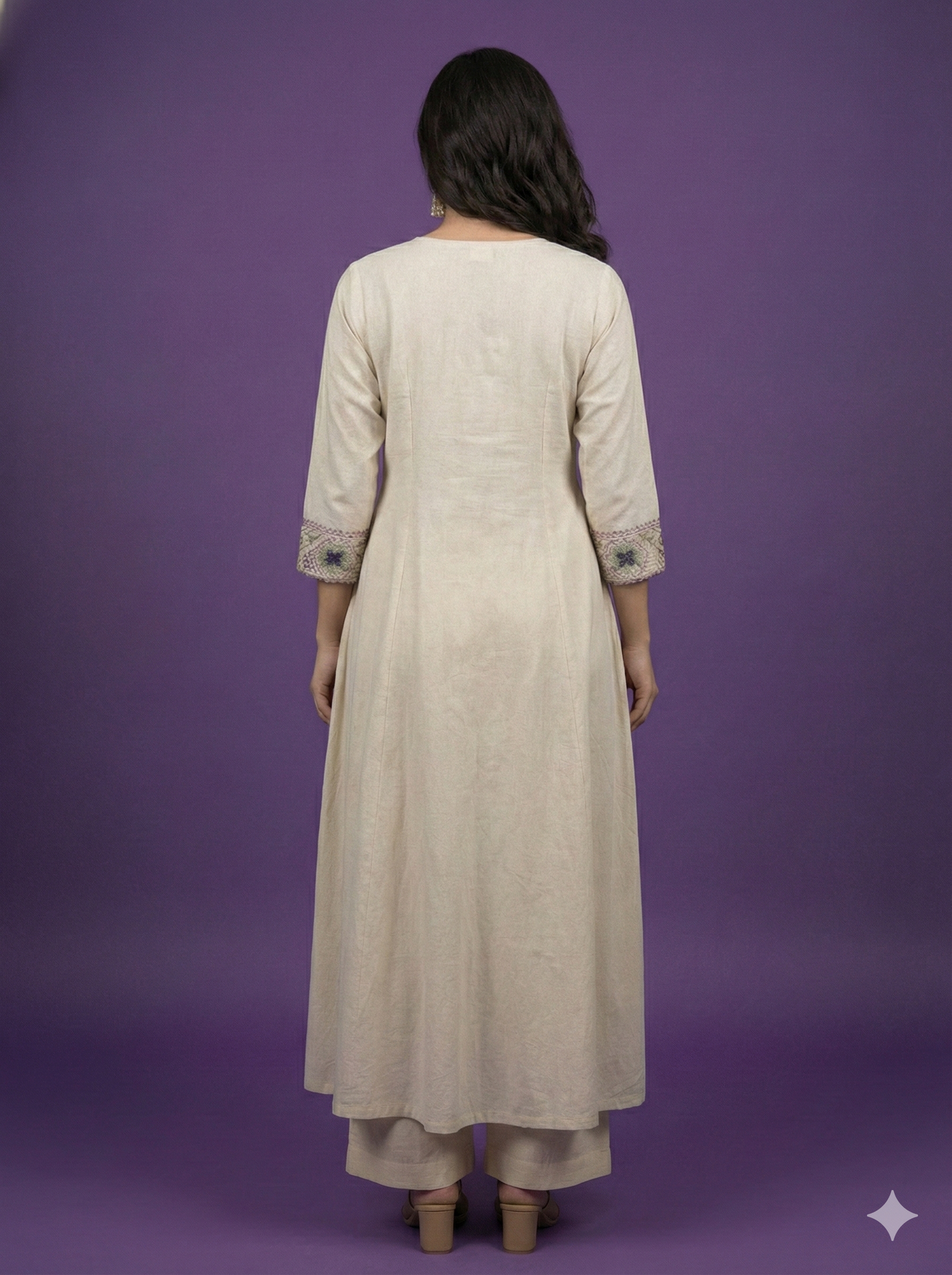 Ivory V Neck Cotton Kurta