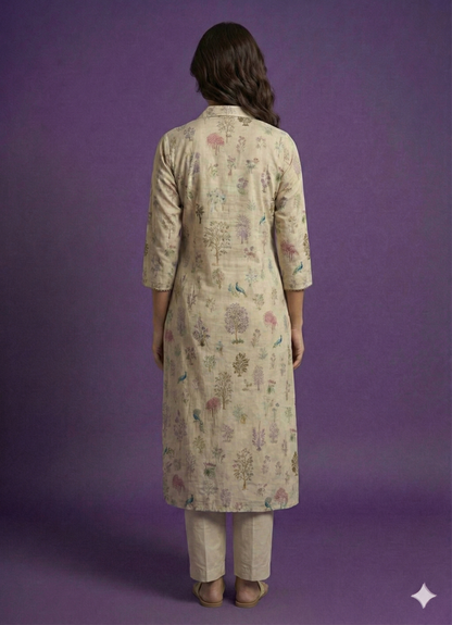 Ivory Collard Cotton Kurta