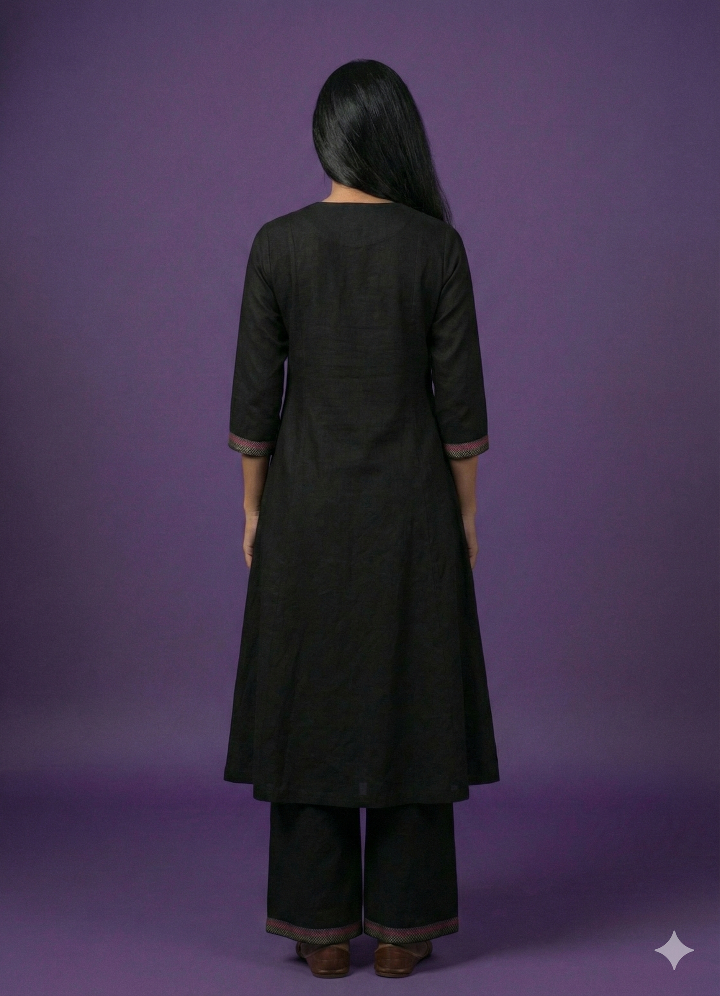 Black V Neck Silk Kurta Set