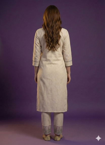 Ivory Round Neck Cotton Kurta