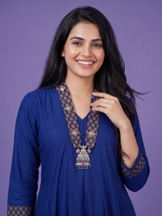 Kurta Set with Necklace - Slub Silk