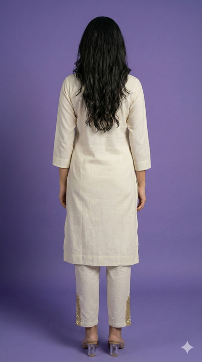 White V Neck Silk Cord Set