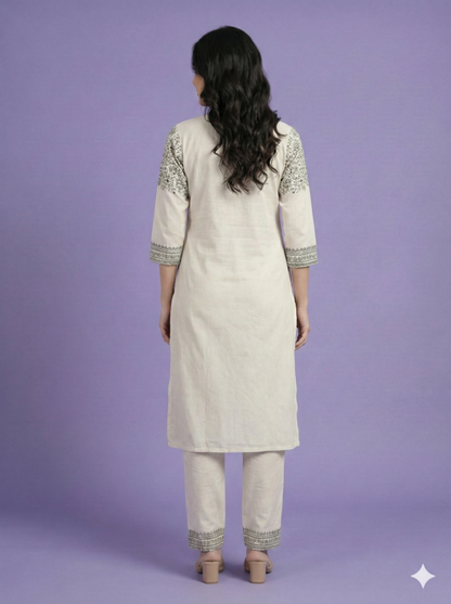 Ivory V neck Cotton Cord Set