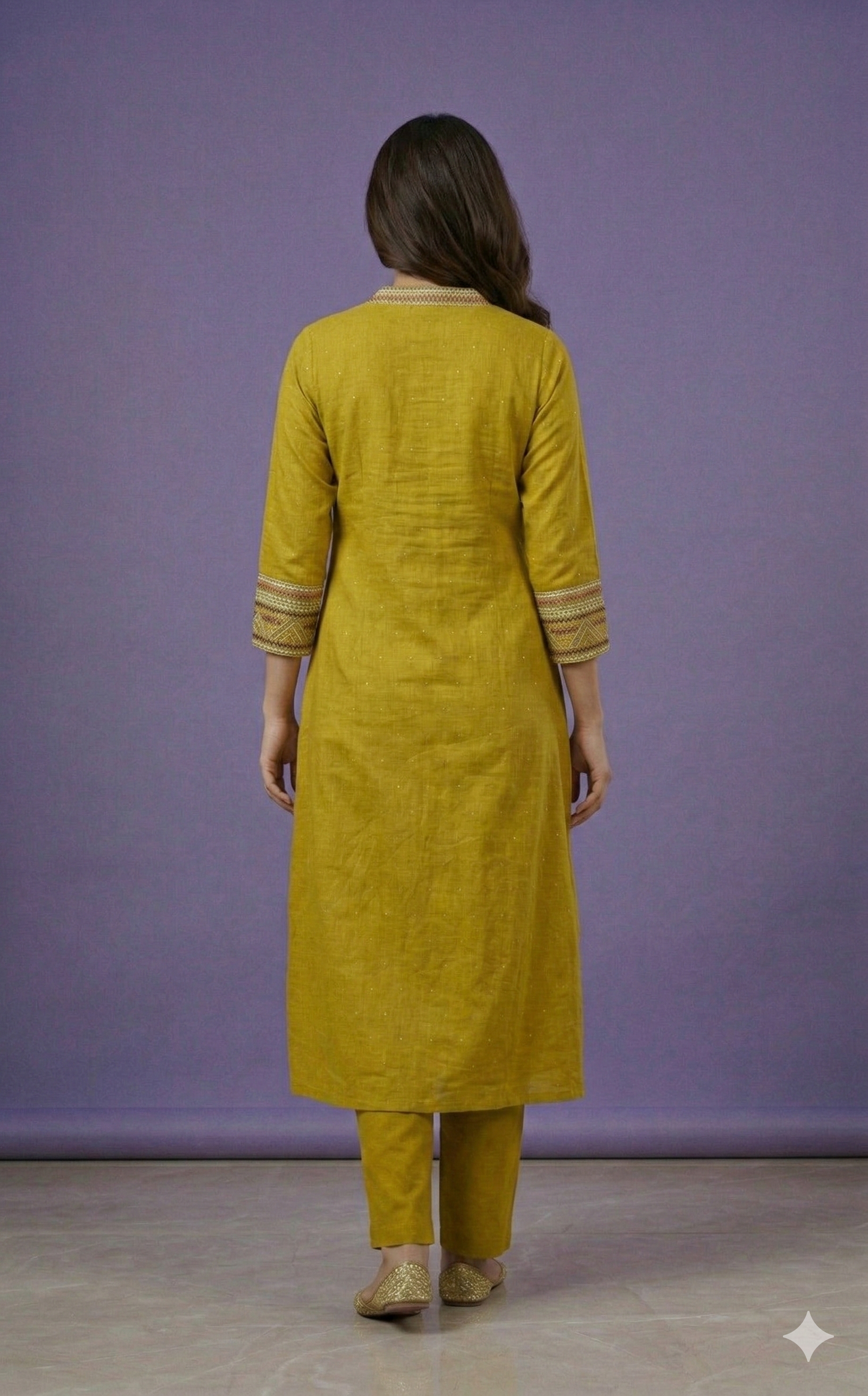 Yellow Deep-V Cotton Kurta