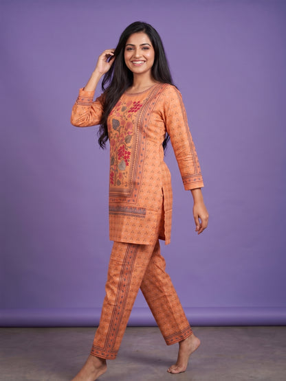 Plum Pich  Round Neck Cotton Cord Set