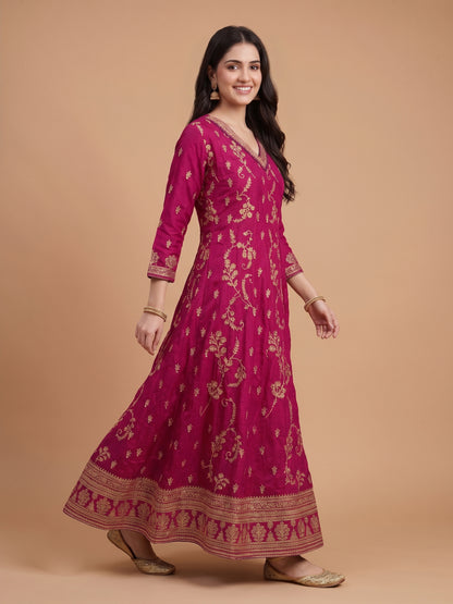 Purple Organza Dupatta V-Neck Ethnic Festive & Wedding Wear 2 Pes Set