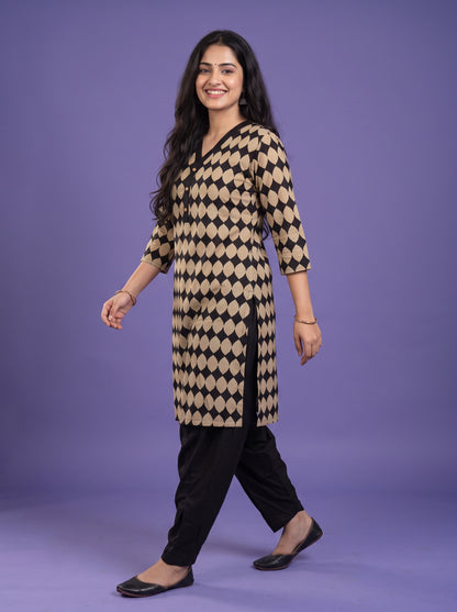 Geometric Printed Straight Kurta Set With Dhoti Pant