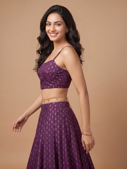 Purple Round Neck Viscose  Spaghetti Crop Top