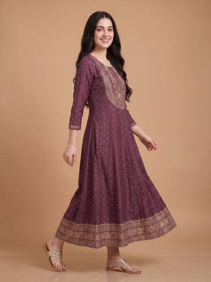Anarkali Kurta with Golden Zari Print