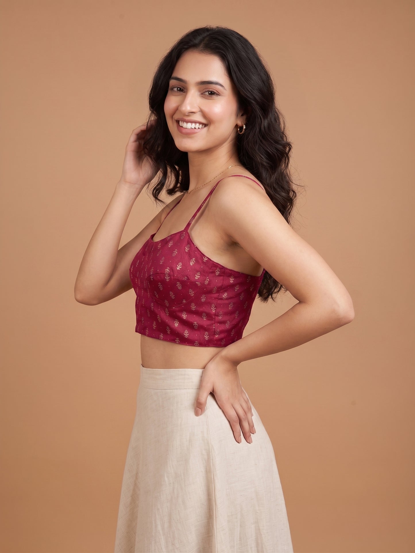 Mullberry Round Neck Viscose  Spaghetti Crop Top