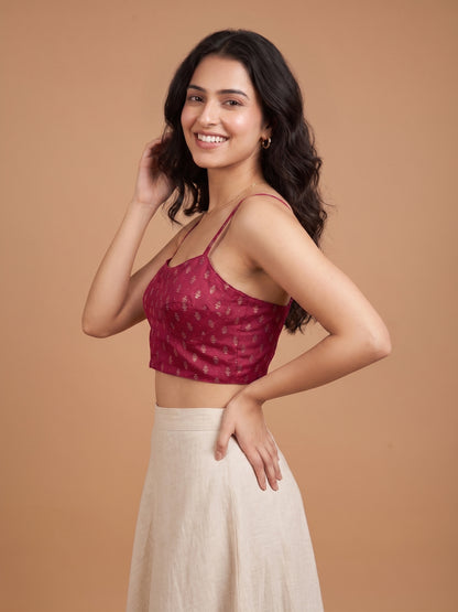Mullberry Round Neck Viscose  Spaghetti Crop Top
