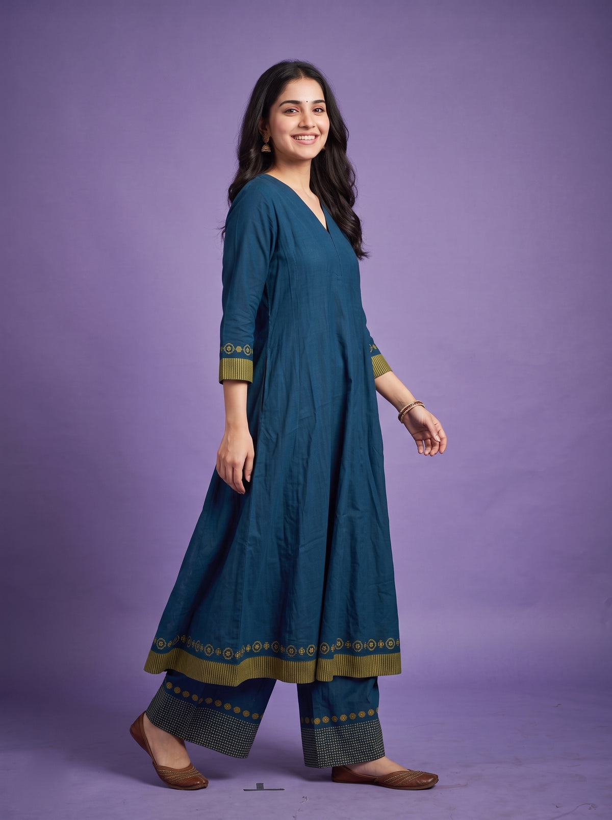 Cotton Linen - Anarkali Kurtaset with Duapatta