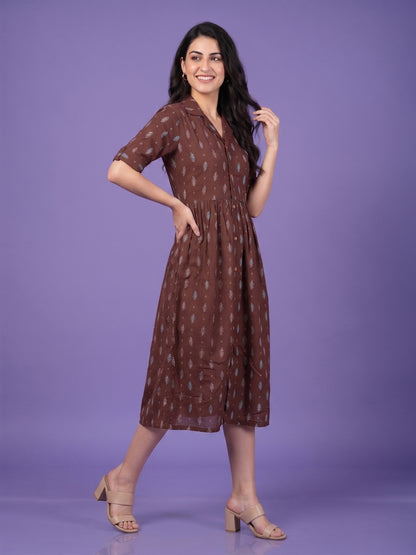 One Pcs Dress with Double Collar & Elbow Sleeve