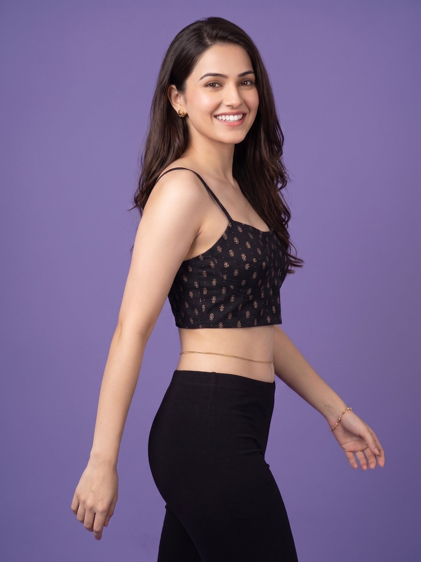 Black Round Neck Viscose  Spaghetti Crop Top
