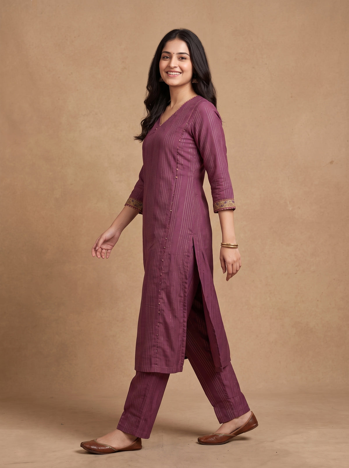Cotton Linen - A-Line Kurtaset with Duapatta