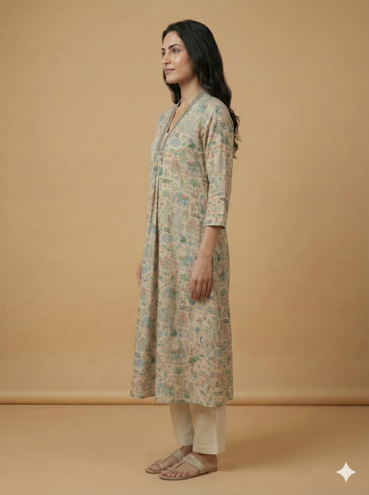 Ivory Deep-V Cotton Kurta