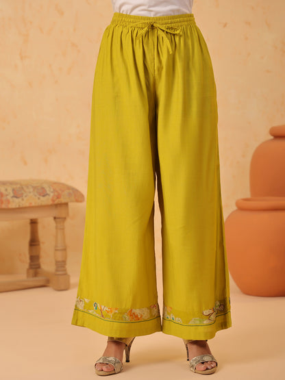 Green V Neck Viscose Kurta Set with Dupatta