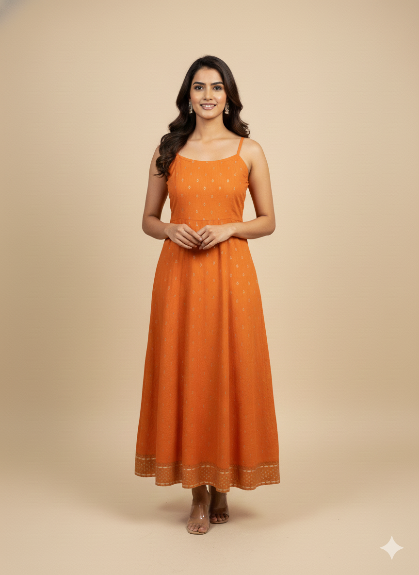 Orange Notched Neck Rayon Spagati Kurta  With Crop Jacket
