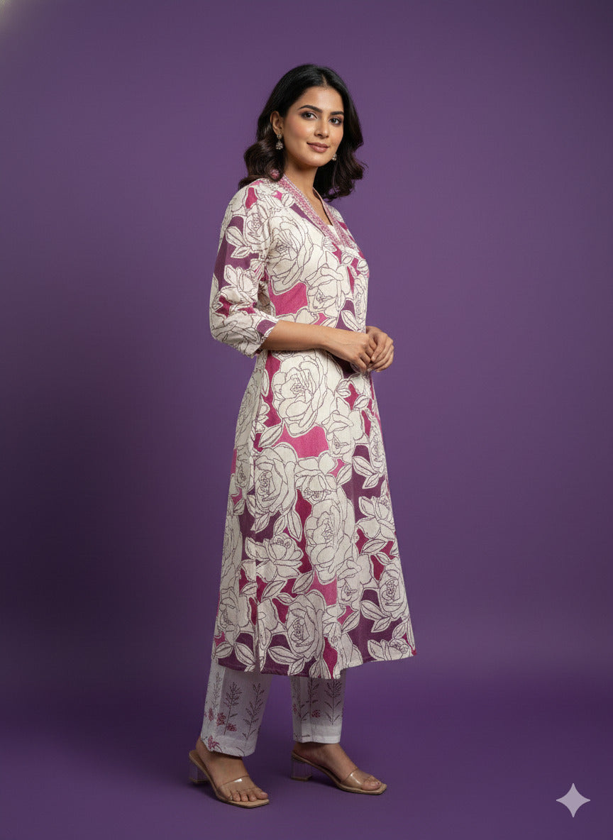 Ivory Deep-V Cotton Cord Set