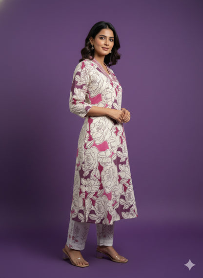 Ivory Deep-V Cotton Cord Set