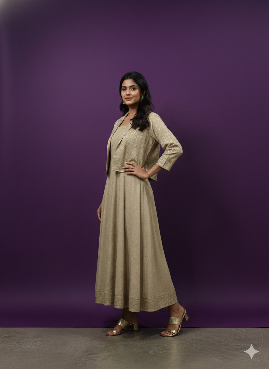 Beige Collar Neck Rayon 2PCS Set