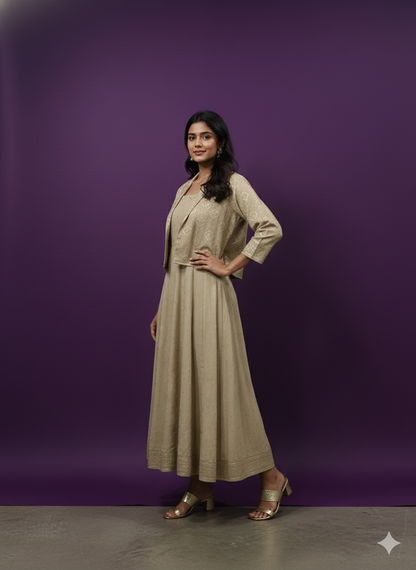 Beige Collar Neck Rayon 2PCS Set