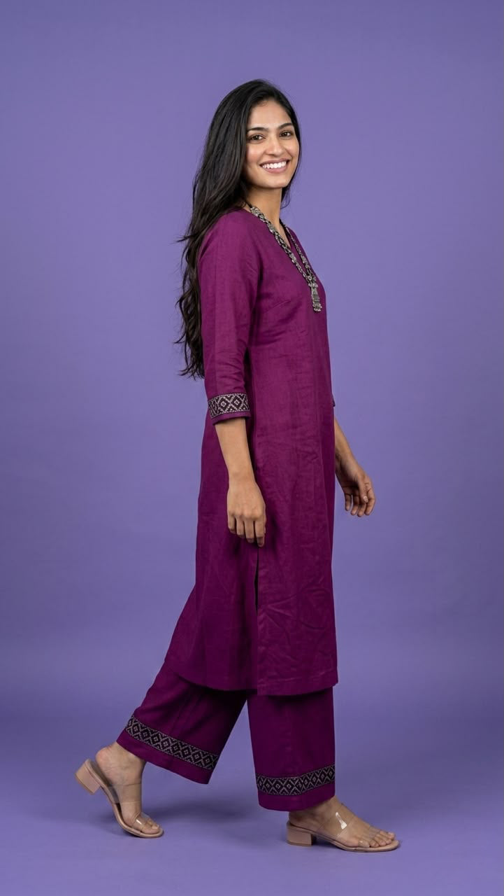 Pink V Neck Slik Cord Set