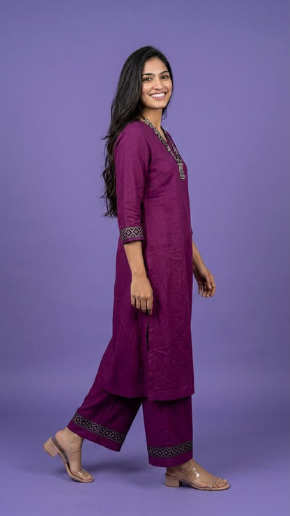Pink V Neck Slik Cord Set