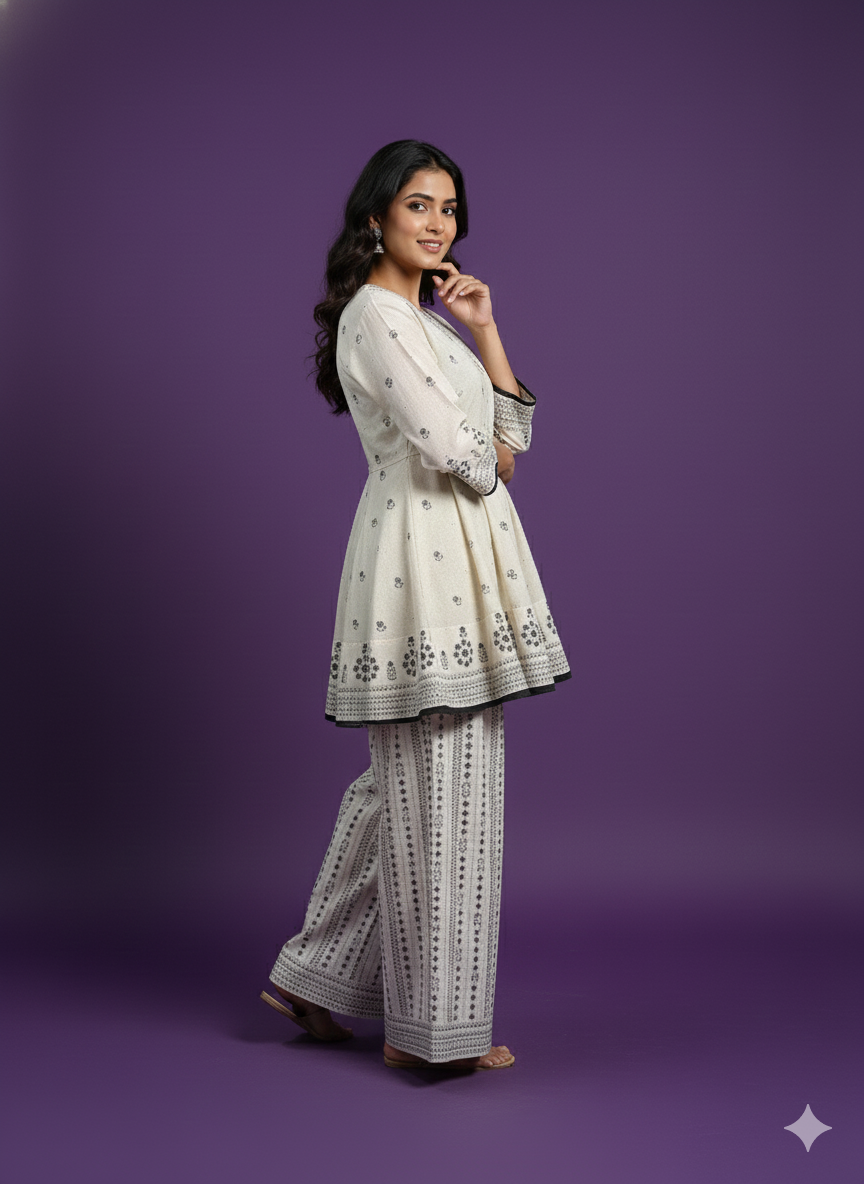 Ivory V Neck Cotton Cord Set