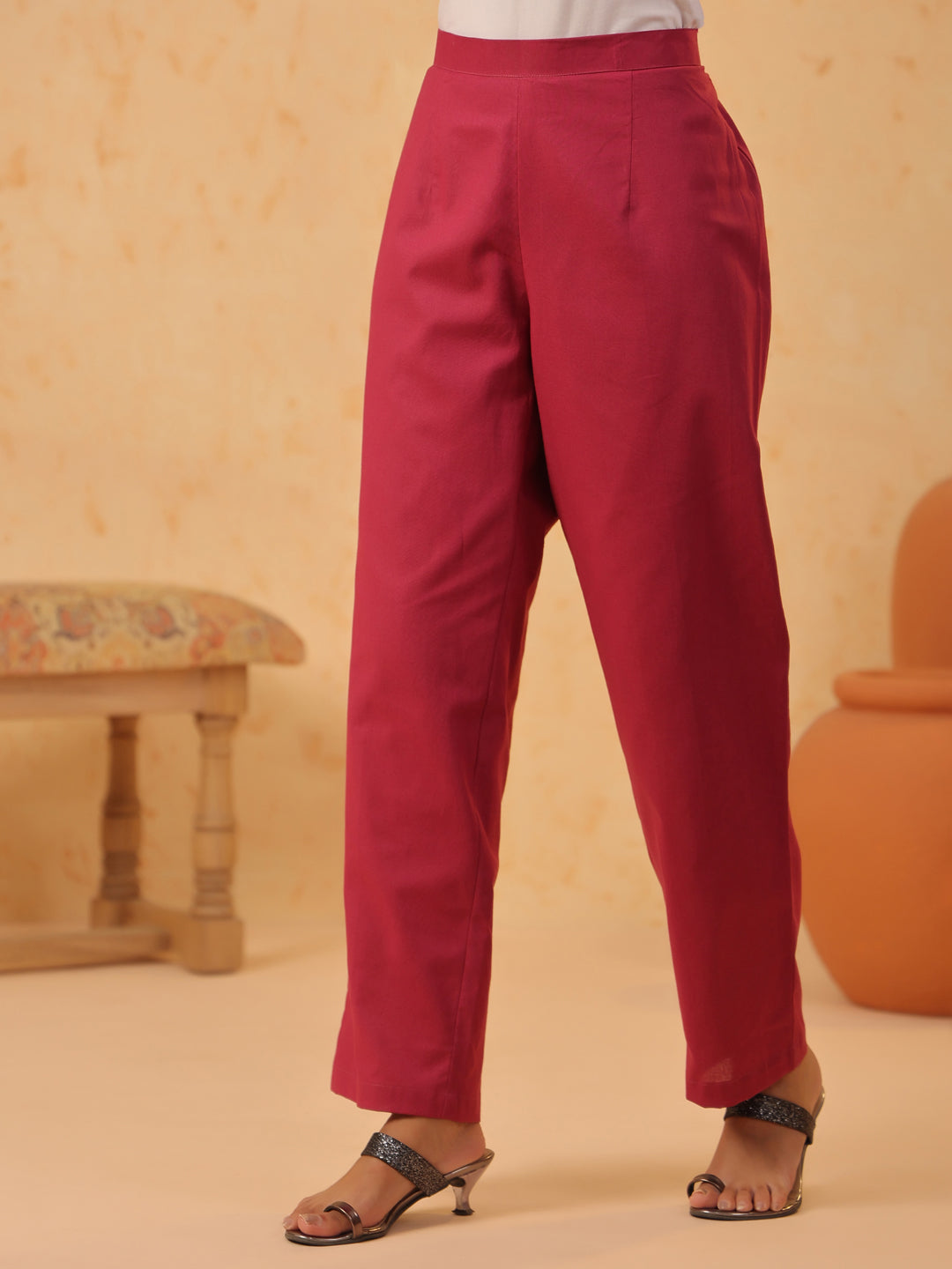 Pink V Neck Cotton Kurta Set with Dupatta