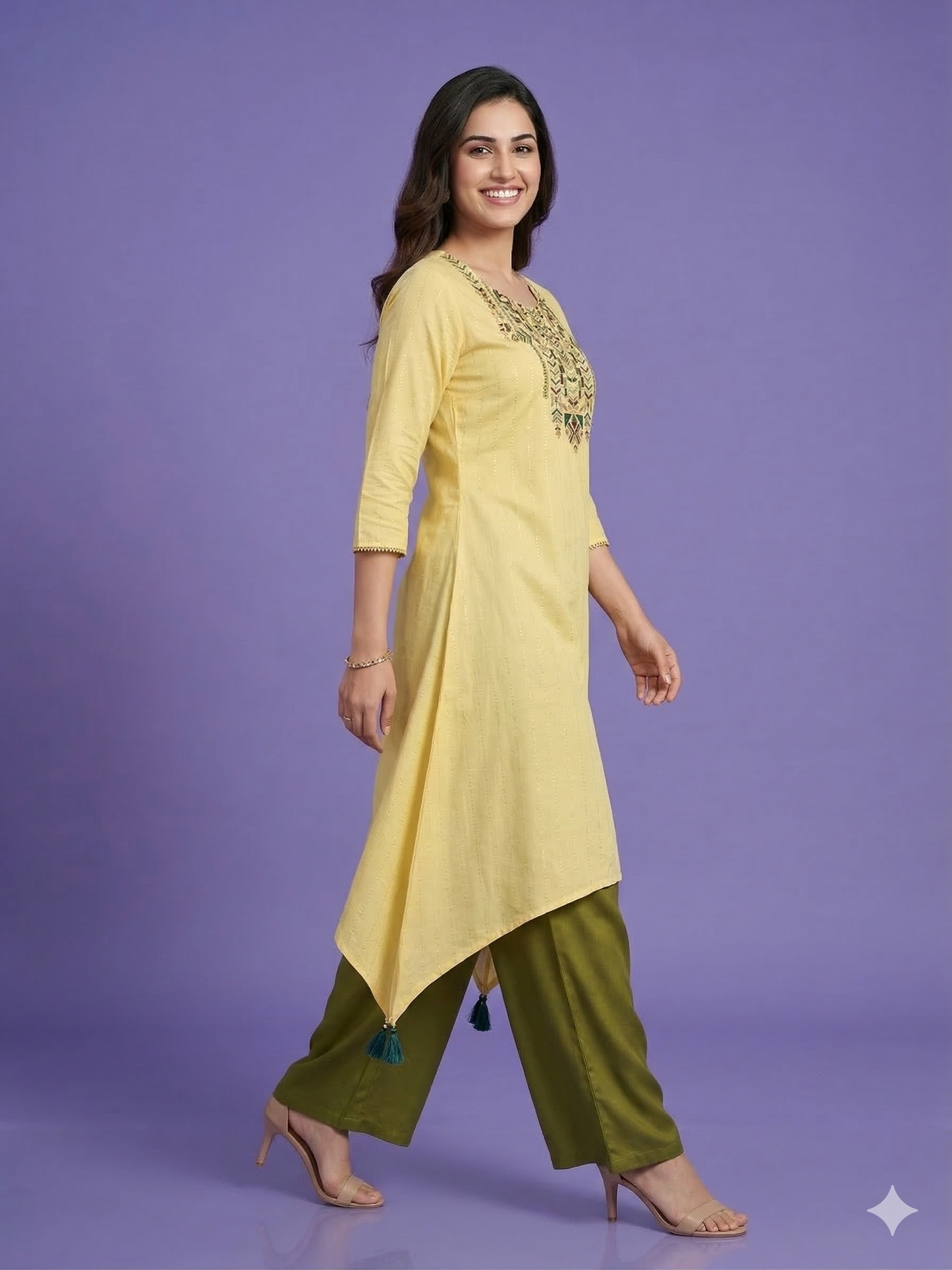 Yellow Round Neck Cotton Kurta