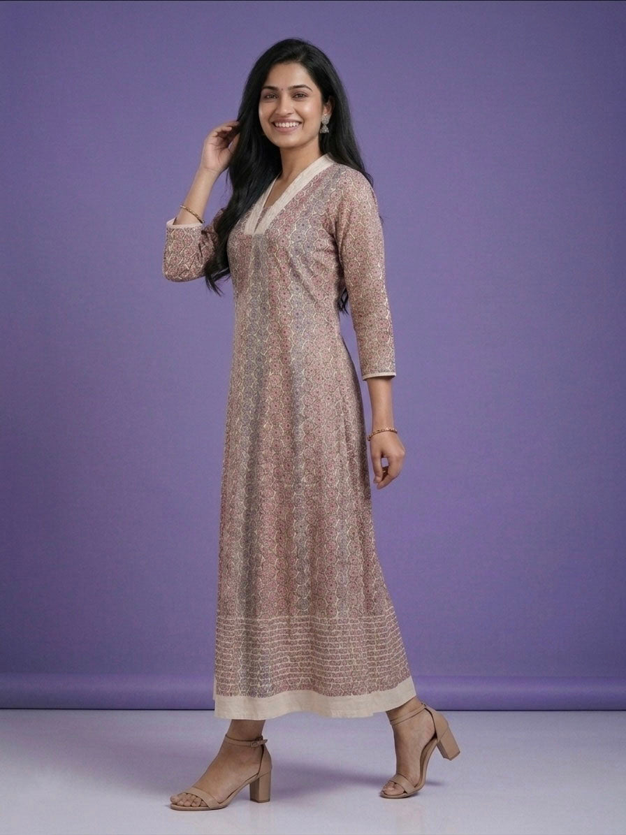 Pink V Neck Cotton Linen Gown