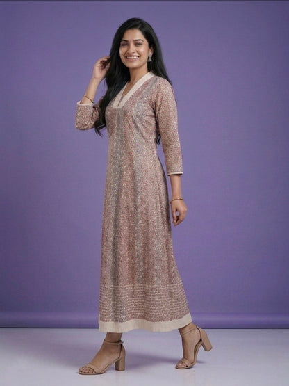 Pink V Neck Cotton Linen Gown