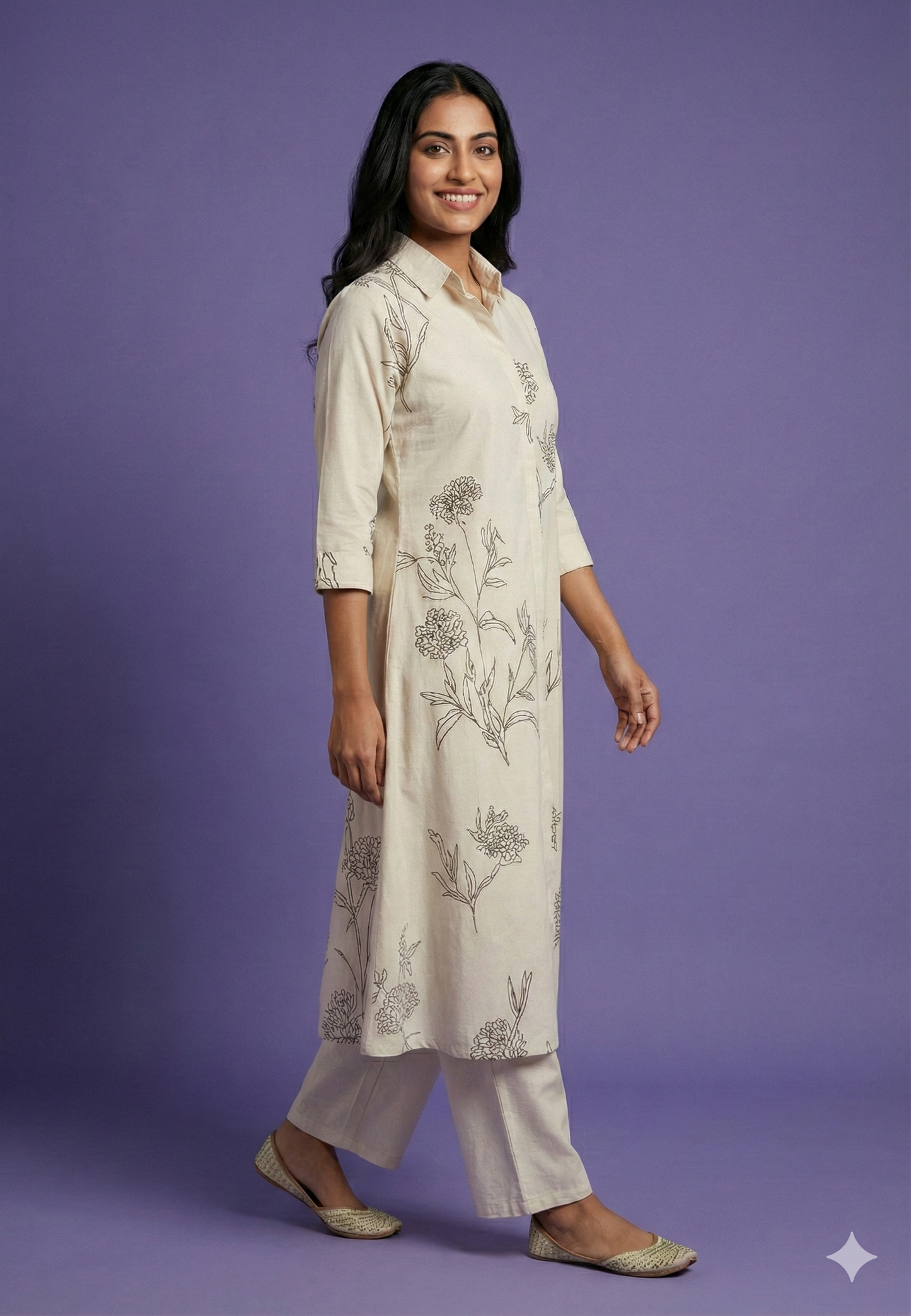 Ivory Collard Cotton Kurta