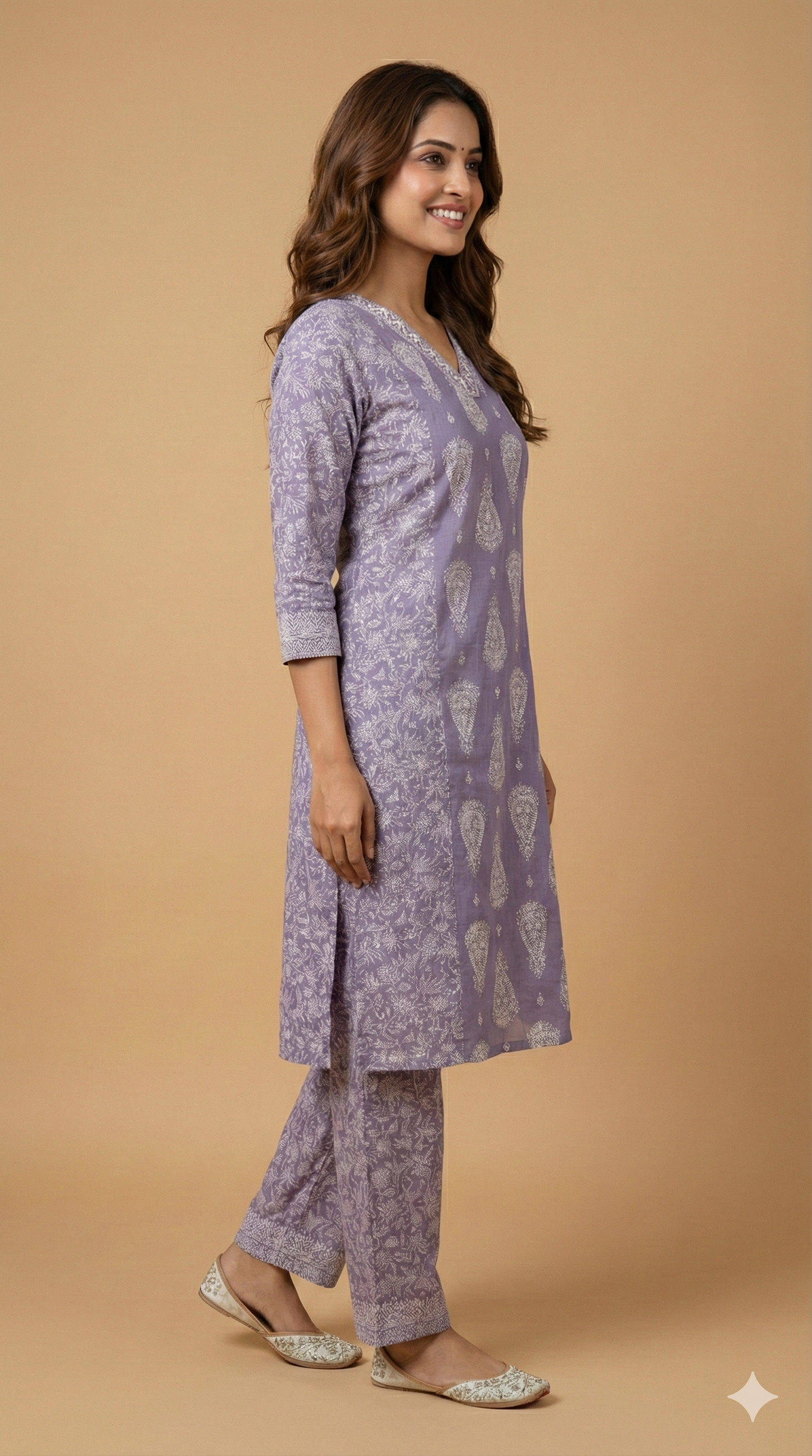 Purple V Neck Cotton Cord Set